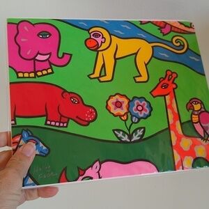 Animal Jungle Serigraph by Holly Foss Colorful Baby Nursery Child's Room 8"x 10"